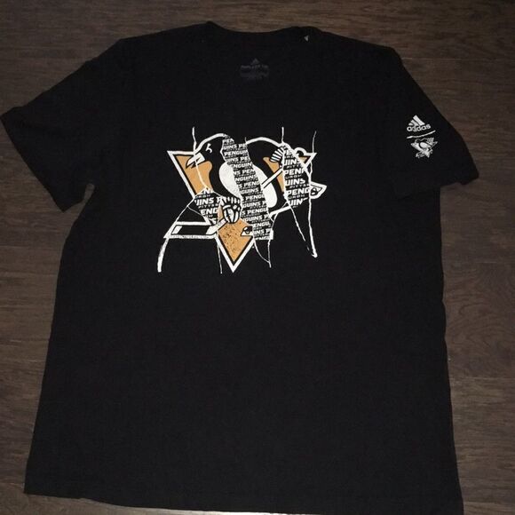 Black amplifier adidas Pittsburgh Penguins NHL Hockey League t shirt L mens - Picture 1 of 4